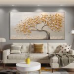 Flower and tree oil painting wall mural, hand-painted abstract artwork FP#002