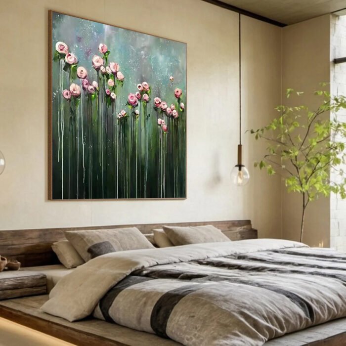 Flower and tree oil painting wall mural, hand-painted abstract artwork FP#005 - Image 3