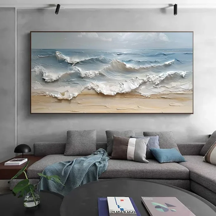 Ocean-themed oil painting wall decoration, hand-painted abstract artwork OP#002 - Image 5