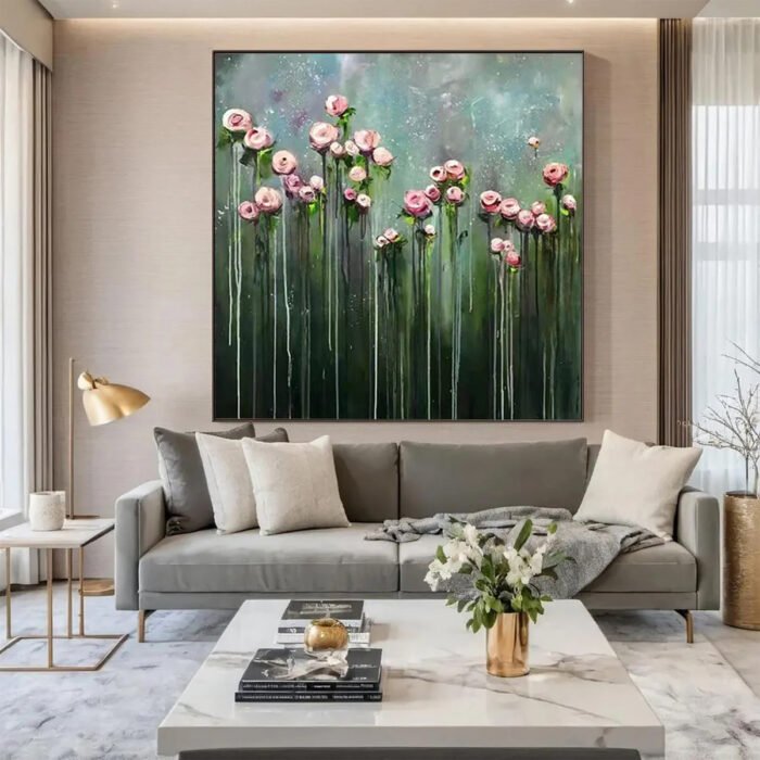 Flower and tree oil painting wall mural, hand-painted abstract artwork FP#005 - Image 4