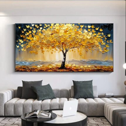 Flower and tree oil painting wall mural, hand-painted abstract artwork FP#001