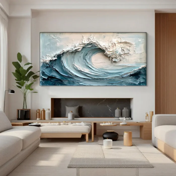 Ocean-themed oil painting wall decoration, hand-painted abstract artwork OP#004 - Image 4
