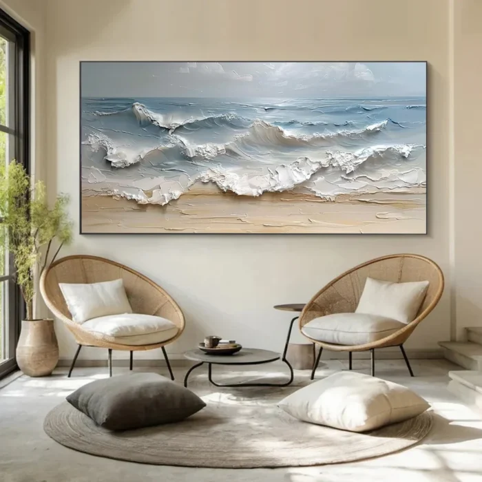 Ocean-themed oil painting wall decoration, hand-painted abstract artwork OP#002 - Image 3